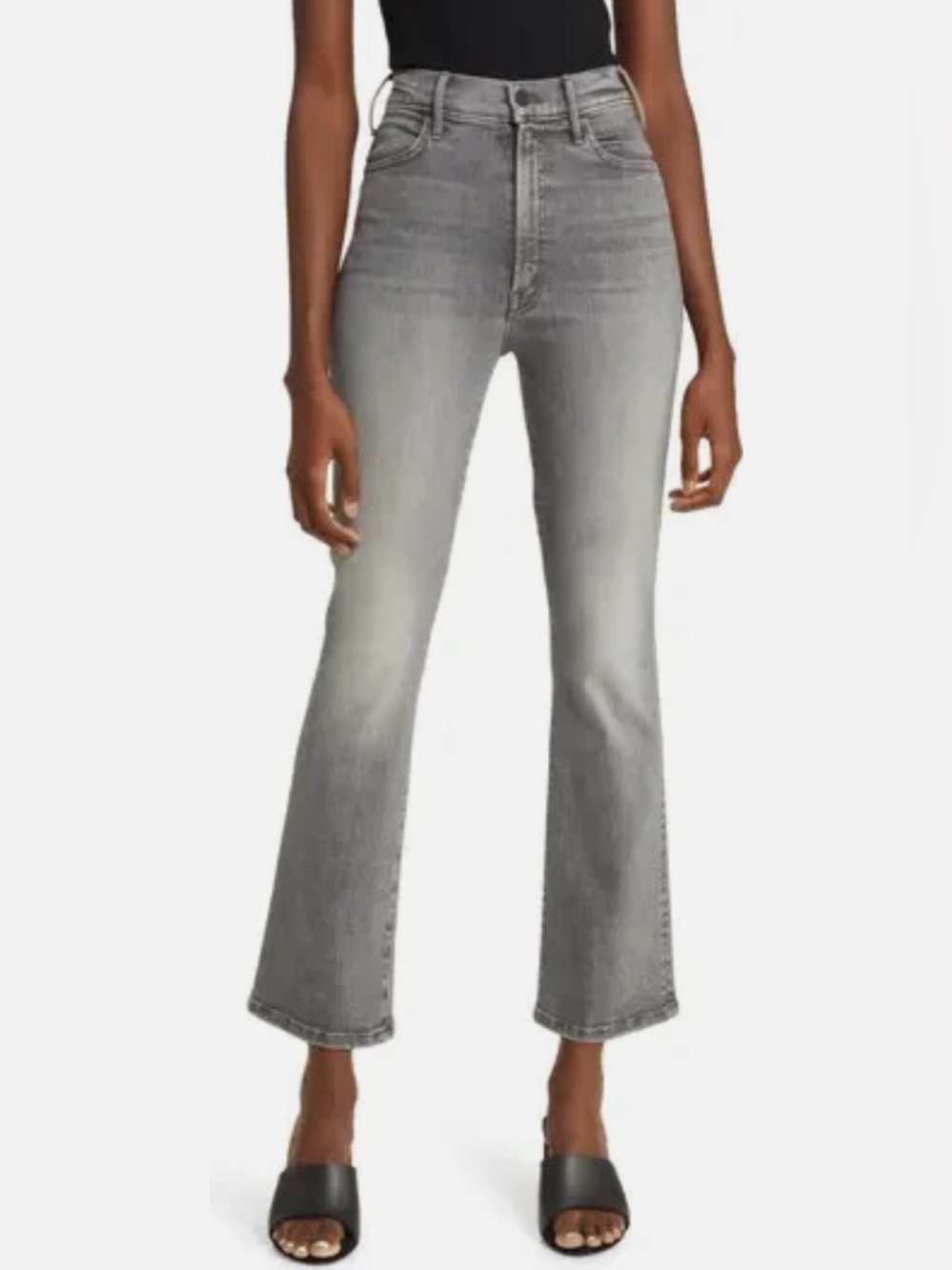 Mother The Hustler Ankle Jeans Northern Lights Grey High Rise Flare Size 28